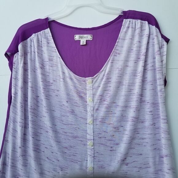 Decree Size XL High Low Hem Purple White Blouse - Picture 4 of 8